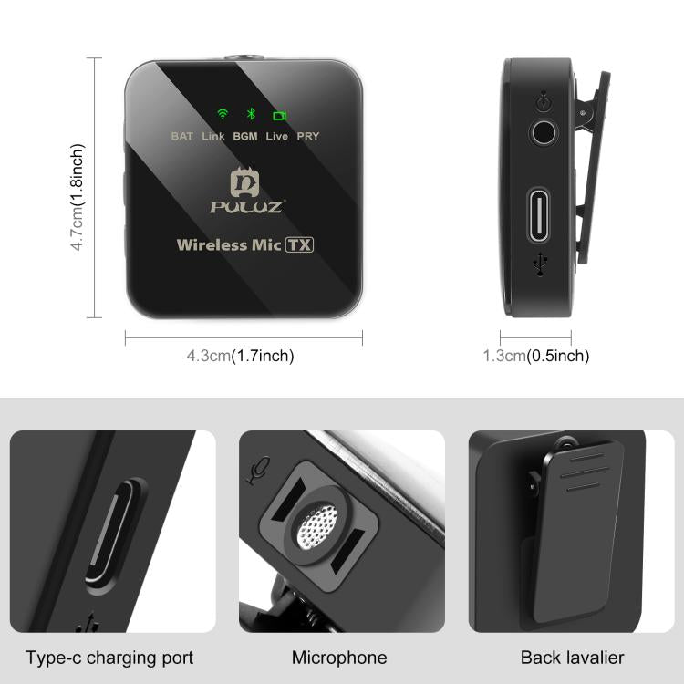 PULUZ Full Pack 2 TX Dual Wireless Type-C Mic for Camera & Phone + Handheld Stick | Διπλό Ασύρματο Μικρόφωνο Type-C με Ακρόαση για Κάμερες & Κινητά