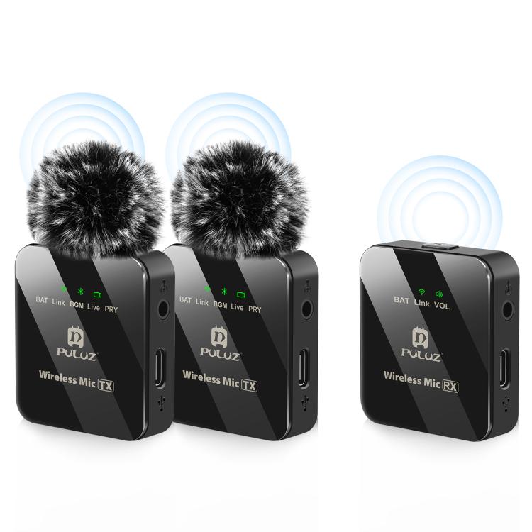 PULUZ Full Pack 2 TX Dual Wireless Type-C Mic for Camera & Phone + Handheld Stick | Διπλό Ασύρματο Μικρόφωνο Type-C με Ακρόαση για Κάμερες & Κινητά