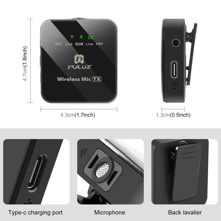 PULUZ 2 TX Dual Wireless Type-C Microphone for Phone + Handheld Stick | Διπλό Ασύρματο Μικρόφωνο Type-C με Hands-Free Ήχο, Bluetooth